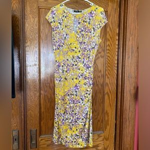 Floral print ruched faux wrap dress